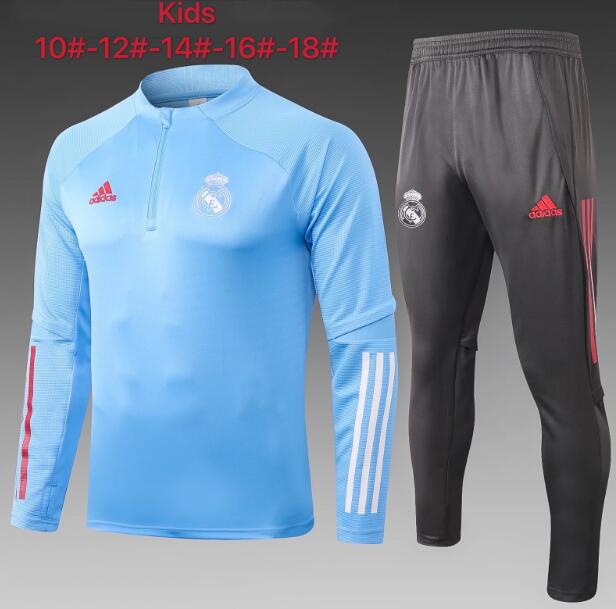 Kids Real Madrid Blue Training Kits Youth Sweatshirt with Pants 2020/21